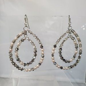 BIJOU DRIVE Navaho pearl double hoop silver fish hook earring